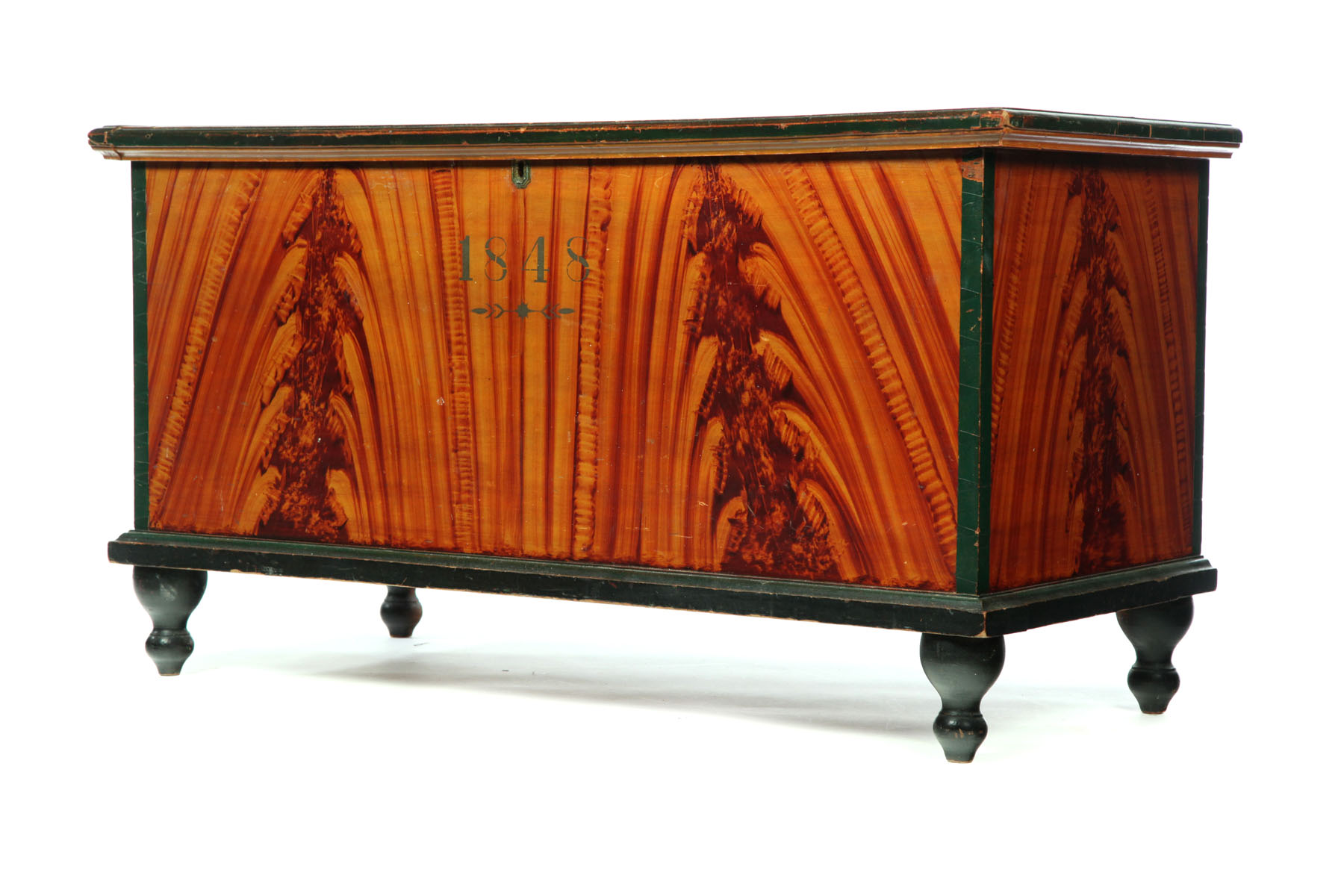 Appraisal: DECORATED BLANKET CHEST Probably Indiana dated poplar Dovetailed case with