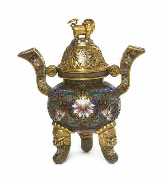 Appraisal: A Chinese Cloisonne and Gilt Metal Mounted Censer having lion