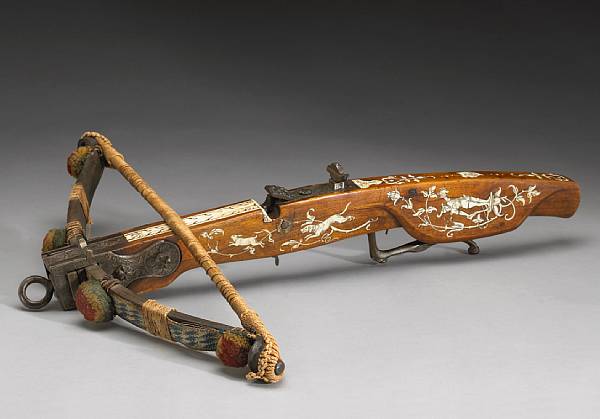 Appraisal: A Bavarian hunting crossbowprobably th century The heavy steel bow