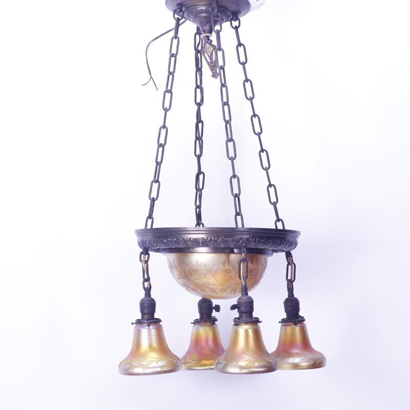 Appraisal: Steuben Gold Aurene Art Glass Hanging Lamp shades and dome