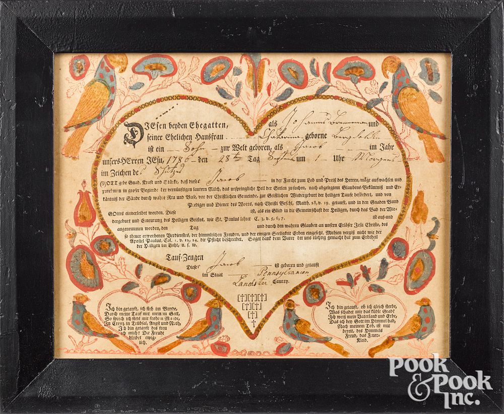 Appraisal: Lancaster County Pennsylvania fraktur Lancaster County Pennsylvania printed and hand