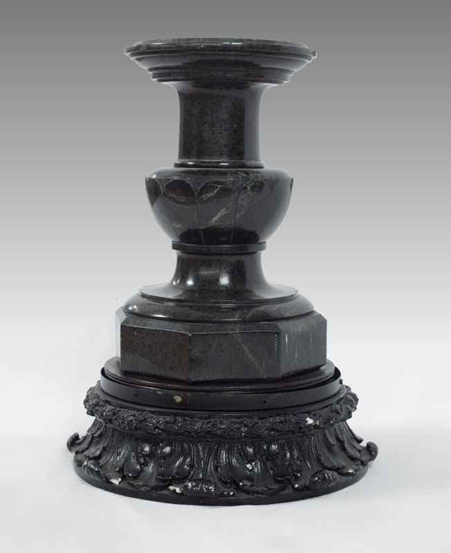 Appraisal: DIMINUTIVE BLACK MARBLE PEDESTAL Shaped black marble top section sits