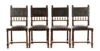 Appraisal: Four Renaissance Revival Carved Walnut Side Chairs French mid to