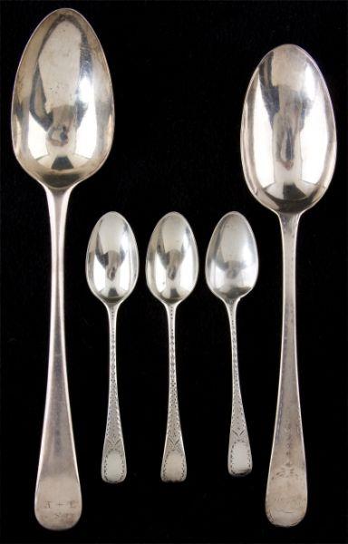 Appraisal: Five Sterling Spoons by Bateman Family including two place spoons