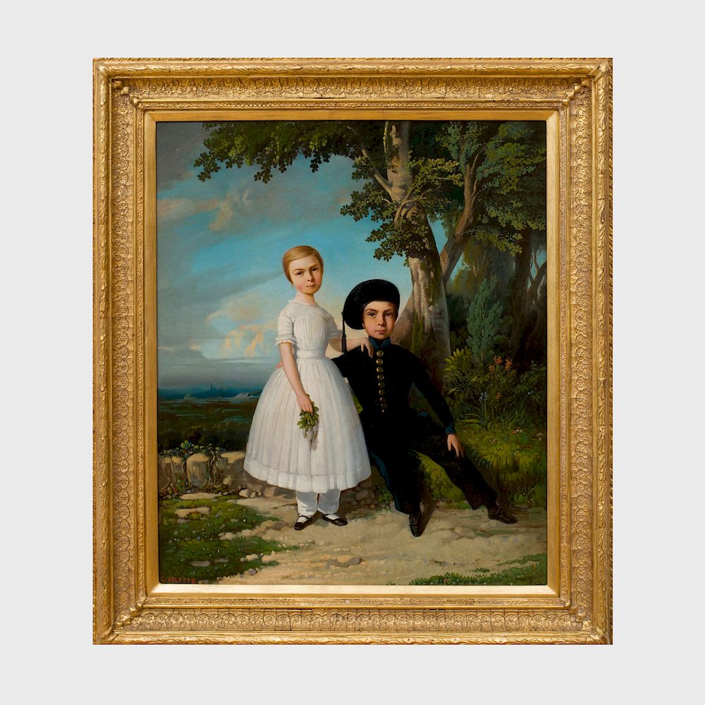 Appraisal: European School Portrait of a Boy and a Girl Oil