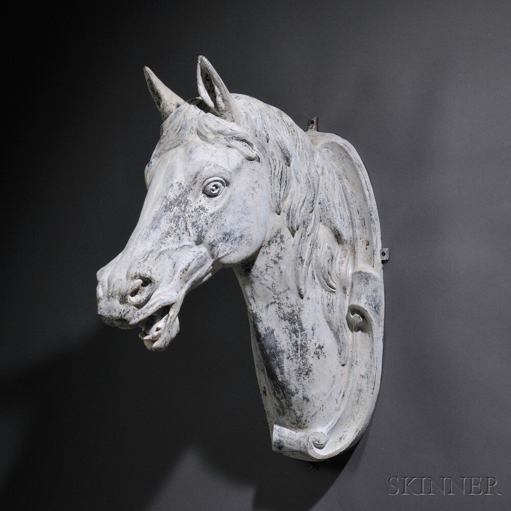 Appraisal: J W Fiske Labeled White-painted Cast Zinc Horse-head Trade Sign