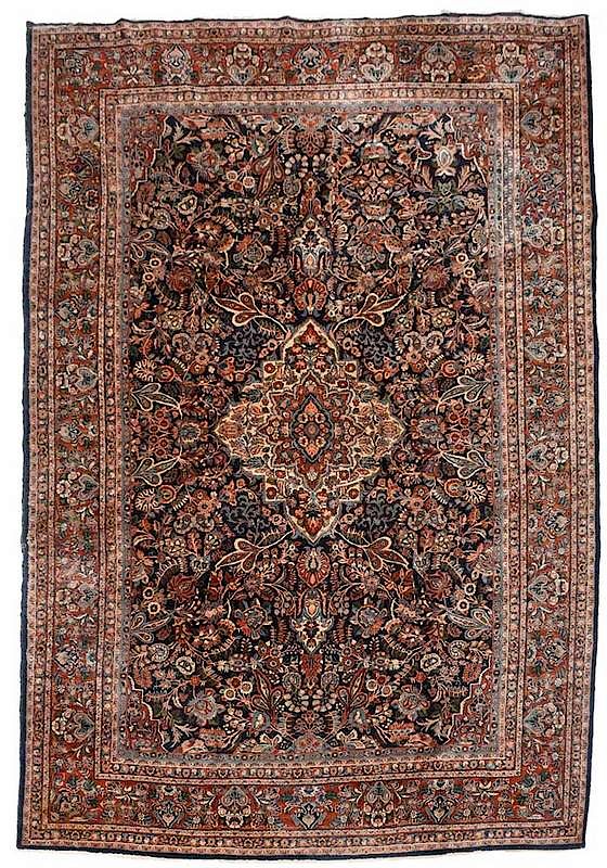 Appraisal: Room Size Kashan Carpet mid th century central white medallion