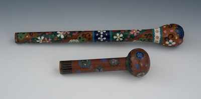 Appraisal: A Lot of Two Cloisonne Parasol Handles Consisting of a