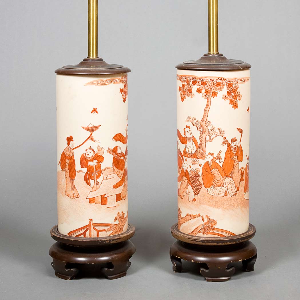 Appraisal: Pair of Japanese Porcelain Lamps Height inches