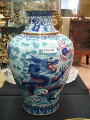 Appraisal: Large Chinese Cloisonne vase '' high blue palette with dragons