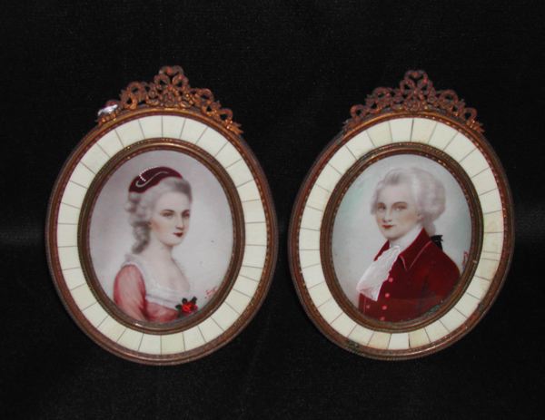 Appraisal: Pair of Oval Austro-German Portrait Miniatures of respectively Walfgang Mozart