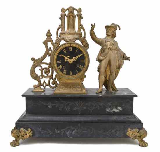 Appraisal: A French Cast Metal and Slate Figural Mantel Clock cast