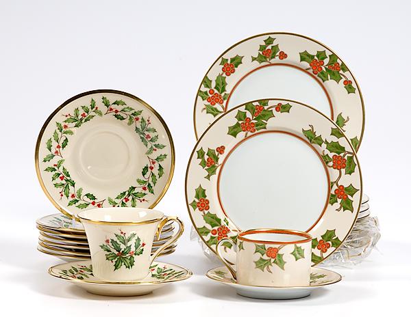 Appraisal: HOLIDAY HOLLY TEA SERVICE BY FITZ FLOYD AND LENOX pieces