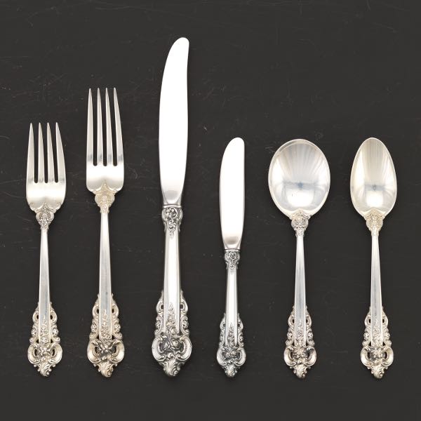 Appraisal: WALLACE STERLING FLATWARE FOR TWELVE GRAND BAROQUE PATTERN Including cream