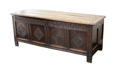 Appraisal: An th Century oak chest the hinged cover above a