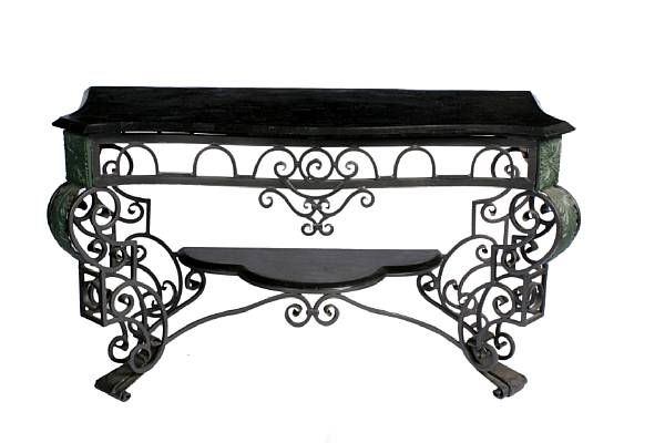 Appraisal: A Baroque style wrought metal and toleware console table with