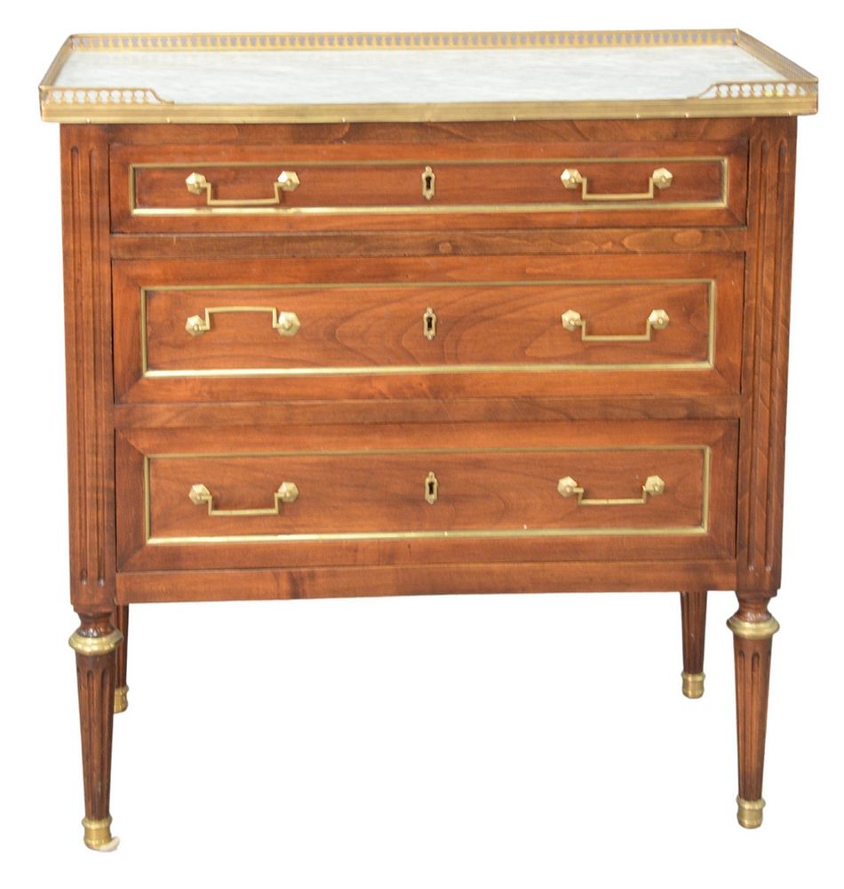 Appraisal: Louis XVI Style Mahogany Commode with marble top brass trimmed