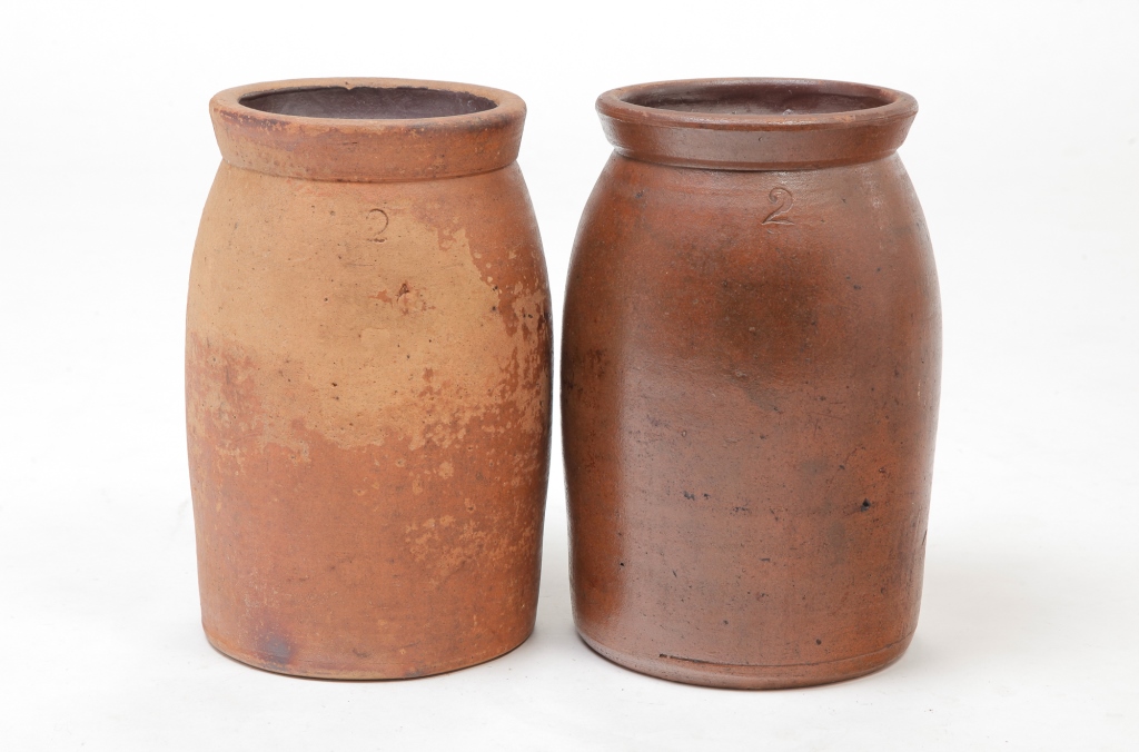 Appraisal: TWO OREGON STONEWARE CROCKS Most likely Oregon Pottery Company Buena