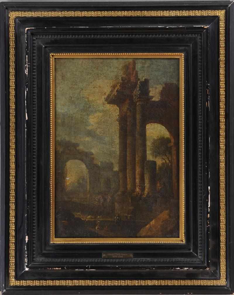 Appraisal: ITALIAN SCHOOL RUINS Oil on canvas unsigned x in sight