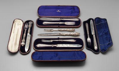 Appraisal: English silver cake sets hollow handles blades and tines with