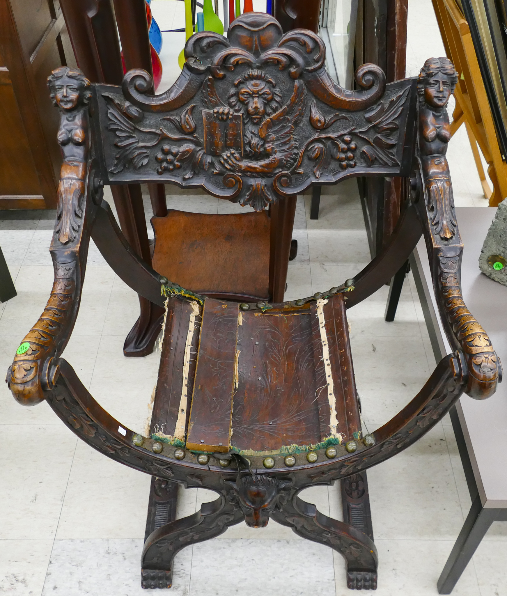 Appraisal: Antique Italian Carved Savanarola Armchair ''x ''x '' - Damage