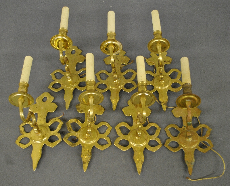 Appraisal: - Seven brass wall sconces by Virginia Metalcrafters Inc Waynesboro