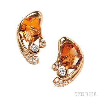 Appraisal: kt Gold Citrine and Diamond Earclips each set with a