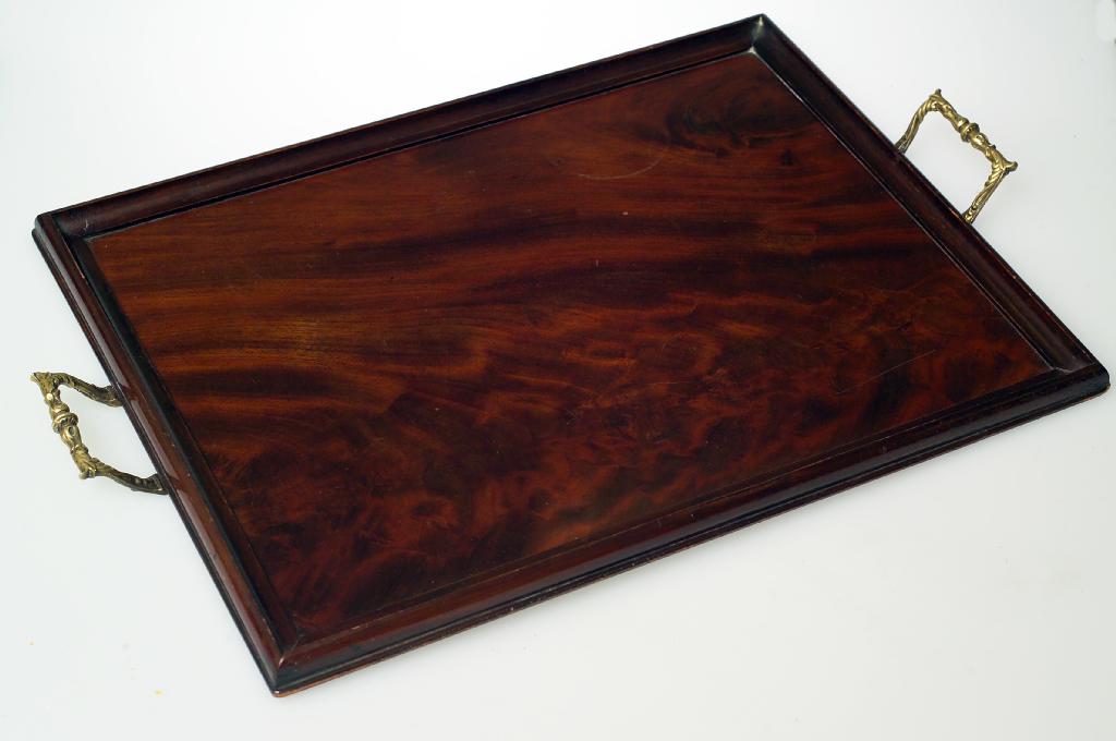 Appraisal: LATE VICTORIAN FLAME MAHOGANY TWO-HANDLED TRAY of rectangular form with