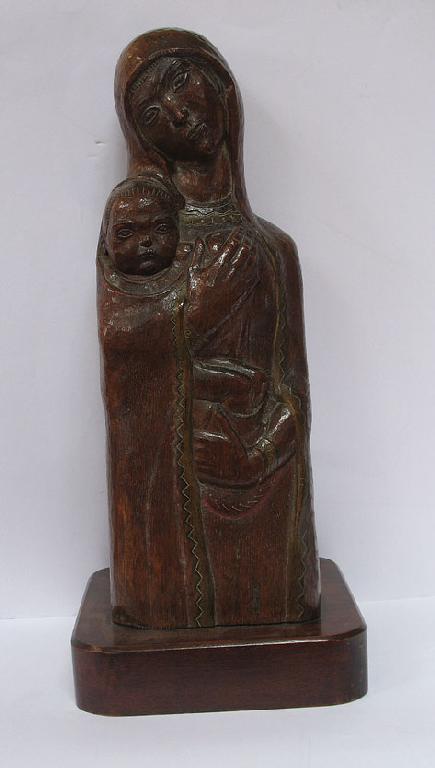 Appraisal: J WOODFORD RA A carved Madonna and child with gilt