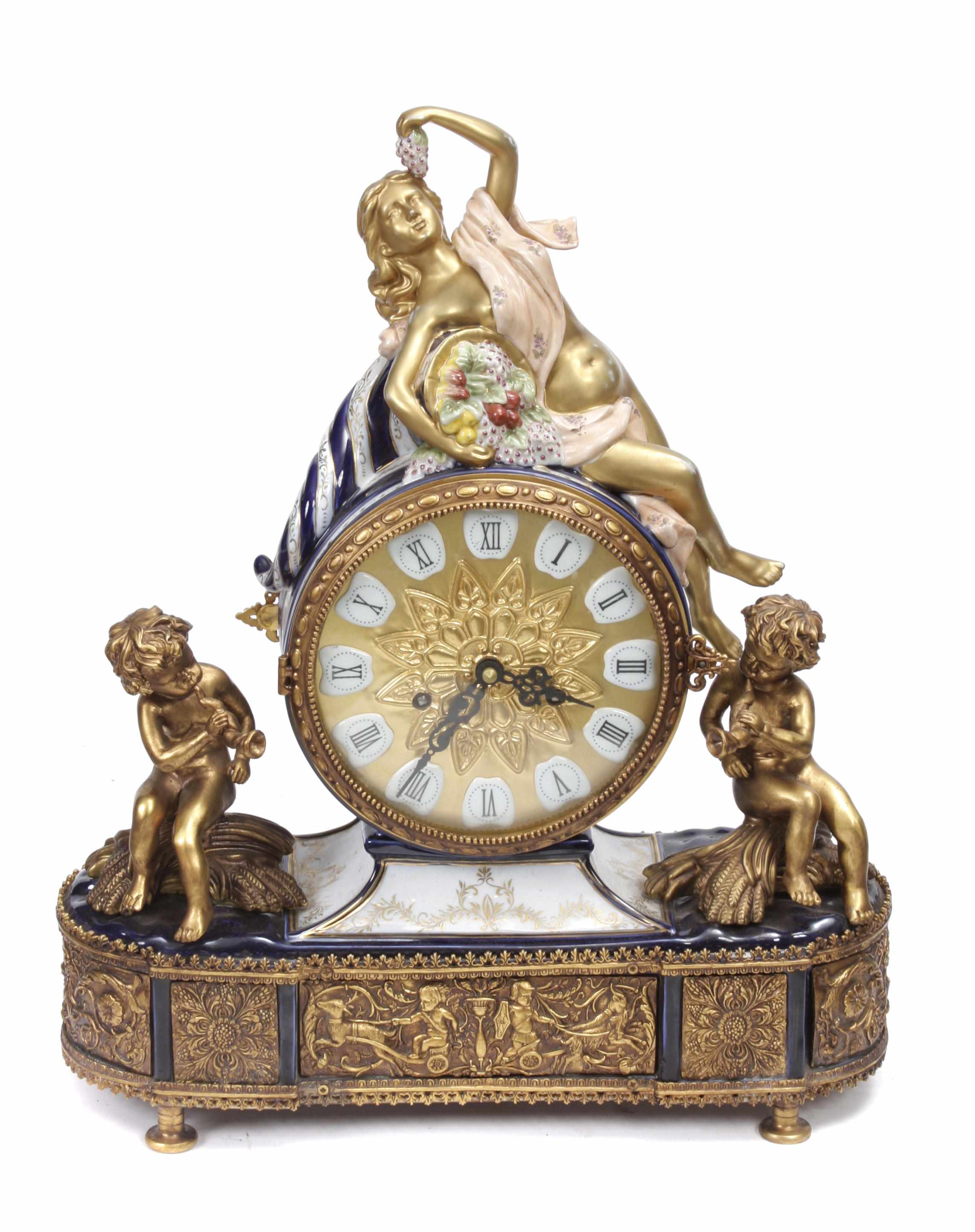 Appraisal: A German Rococo style gilt bronze mounted paint decorated clock