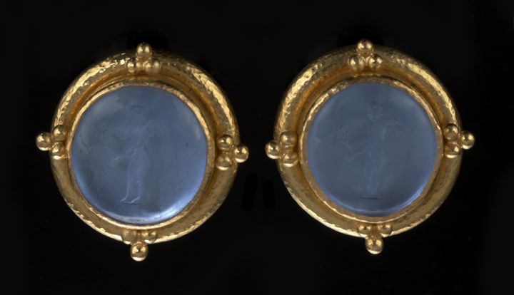 Appraisal: Pair of Elizabeth Locke Eighteen-Karat Yellow Gold and Intaglio Earrings