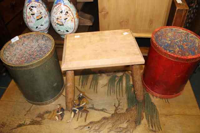 Appraisal: TWO LEATHER AND GILT TOOLED LEATHER CYLINDRICAL WASTE BASKETS with