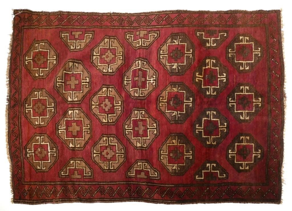 Appraisal: Turkomen rug is set in field of red with natural