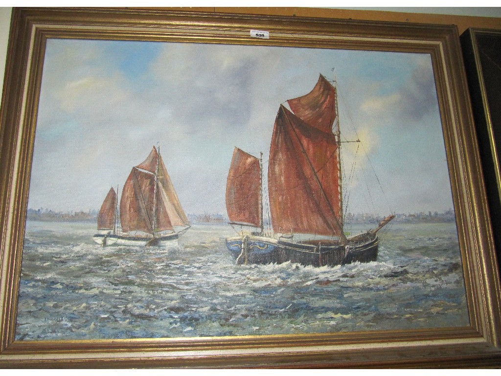 Appraisal: DEREK THIRKELL Oil on canvas 'Spiritsail Barges' signed recto and