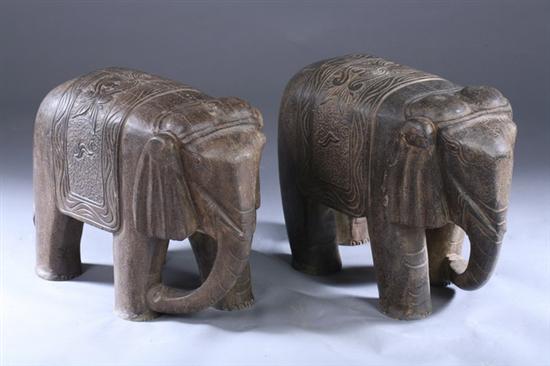 Appraisal: PAIR CHINESE GREY STONE ELEPHANT-FORM STOOLS - in high