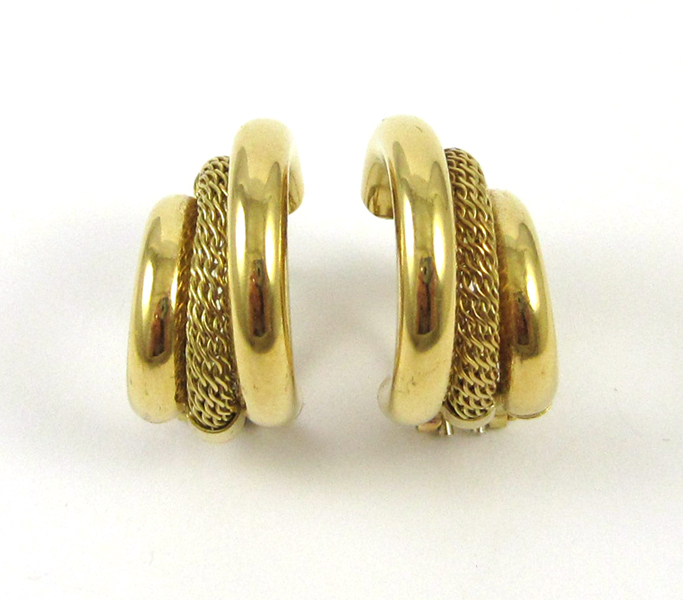 Appraisal: PAIR OF EIGHTEEN KARAT GOLD HOOP EARRINGS each triple hoop