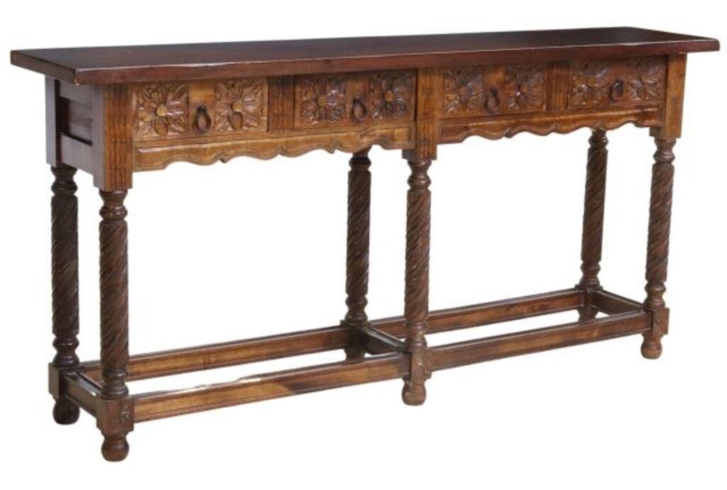 Appraisal: Spanish Baroque style carved walnut console table th c having