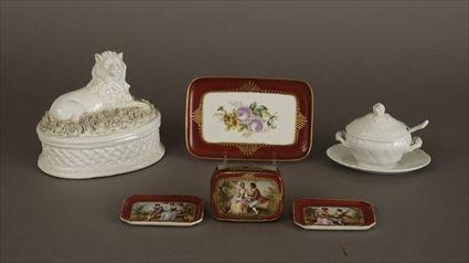 Appraisal: Four S vres-Style Gilt and Polychrome Decorated Porcelain Articles Including