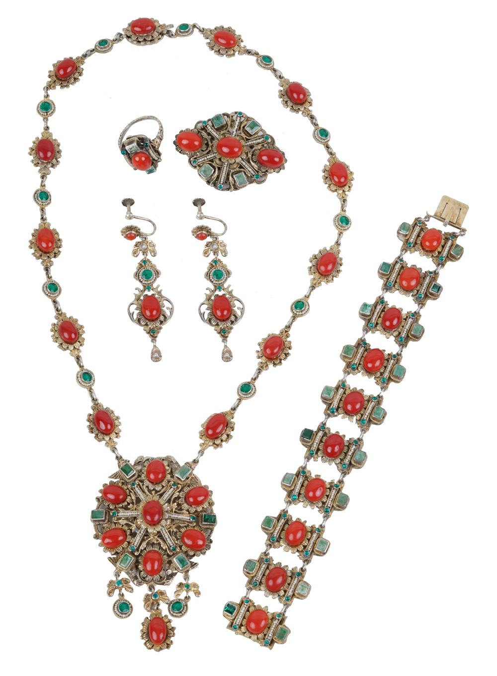 Appraisal: SUITE OF GILT SILVER MULTI-GEM JEWELRYcomprising a pendant necklace inches