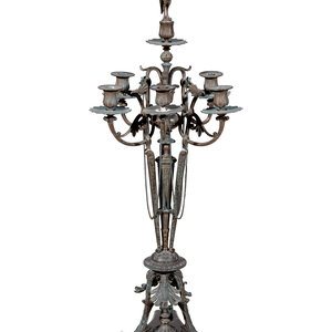 Appraisal: A Charles X Patinated Bronze Five-Light Candelabrum th Century Height