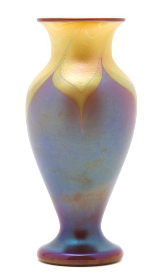 Appraisal: n Orient Flume Glass Vase of gold iridescent and amethyst