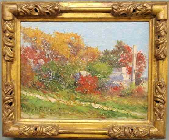 Appraisal: Oil on canvas painting of a colorful autumn landscape signed