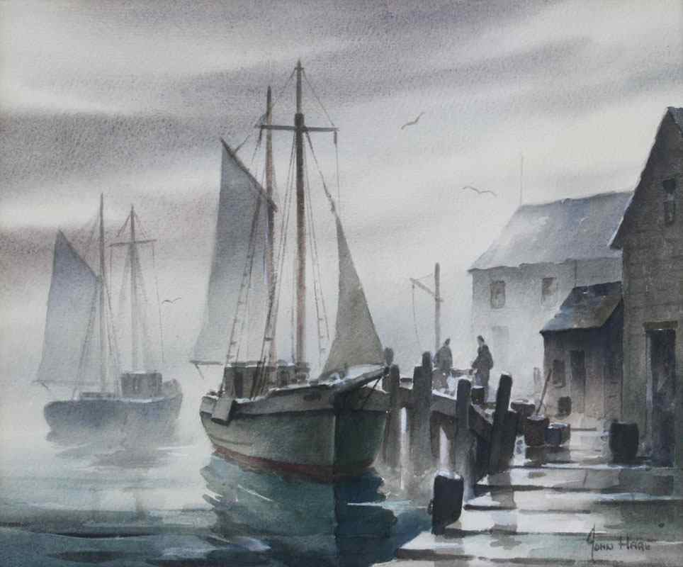 Appraisal: HARE John American - ''Gloucester Docks'' Watercolor '' x ''