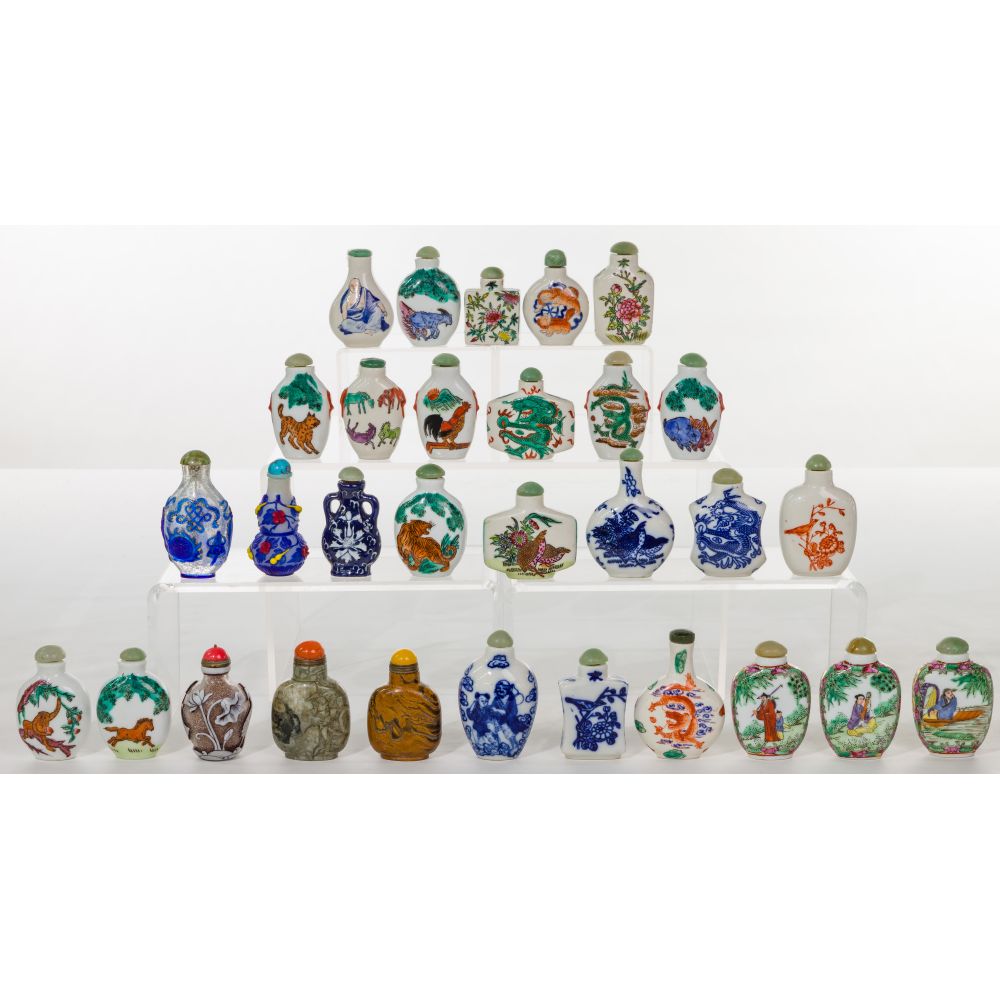 Appraisal: ASIAN SNUFF BOTTLE ASSORTMENT items of various shapes and motifs