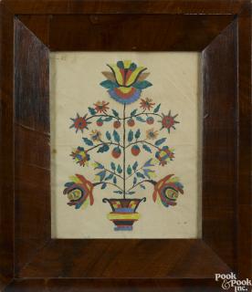 Appraisal: Pennsylvania watercolor fraktur drawing of potted flowers th c ''