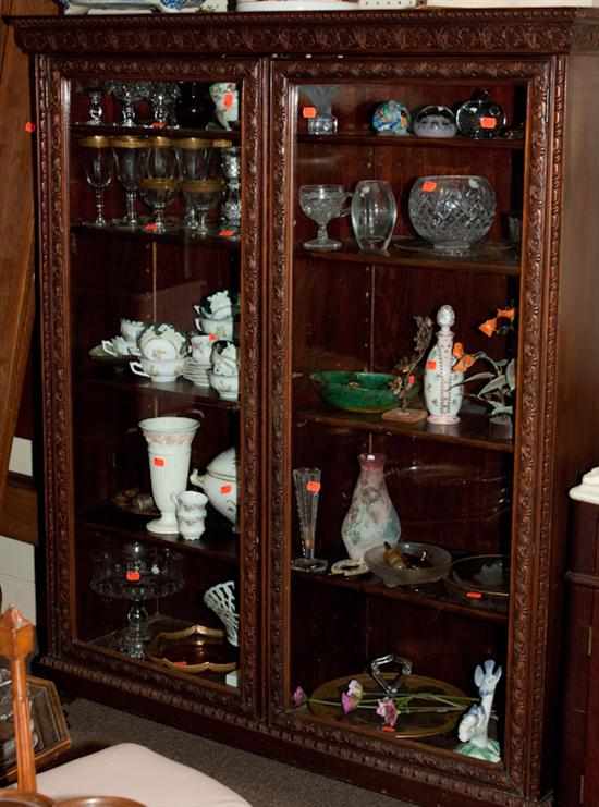 Appraisal: Victorian mahogany and glass panel two-door book case th century