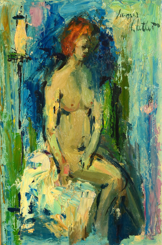 Appraisal: ILLEGIBLY SIGNED FEMALE NUDE PAINTING Oil Masonite '' x ''