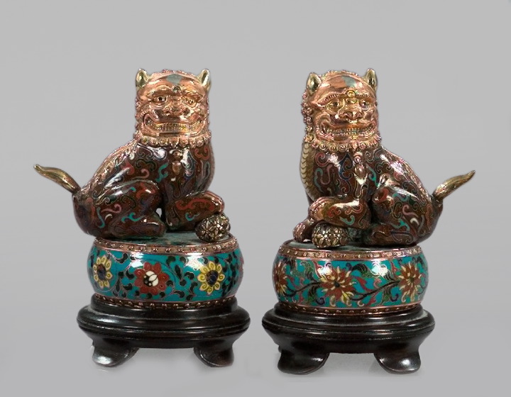 Appraisal: Unusual Pair of Rose- and Yellow-Gilded Cloisonne Figures depicting seated