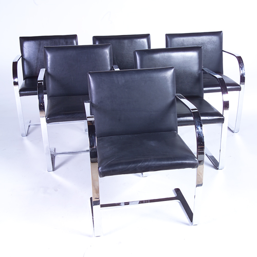 Appraisal: MIES VAN DER ROHE Set of six Brno armchairs with