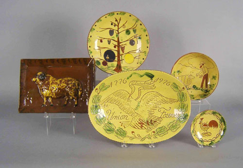 Appraisal: Five pieces of Breininger redware to include a loaf dish